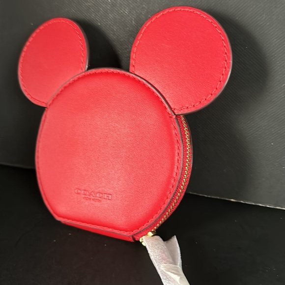 COACH X Disney Mickey Mouse Limited Edition Coin Purse Red Leather Ears Case NWT - Picture 6 of 10
